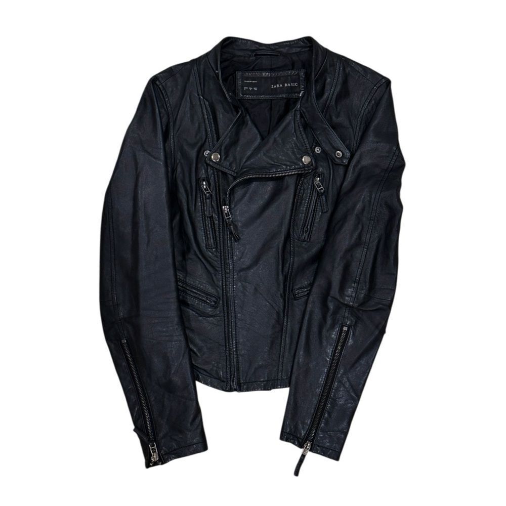 RARE ZARA Black Genuine Leather Moto Jacket